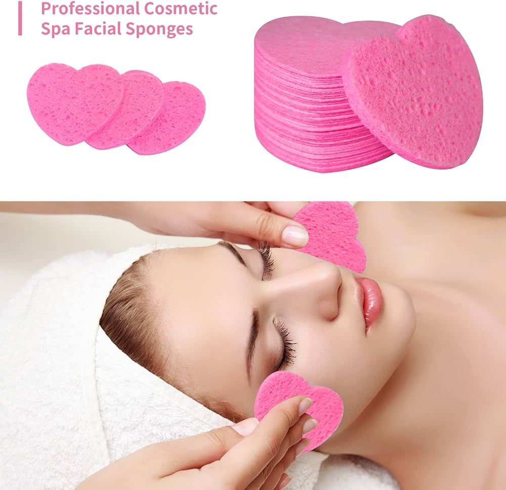 50-Count Facial Sponges Compressed Natural Cellulose Sponge Spunspon Heart Shape Face Sponge for ... | Amazon (US)