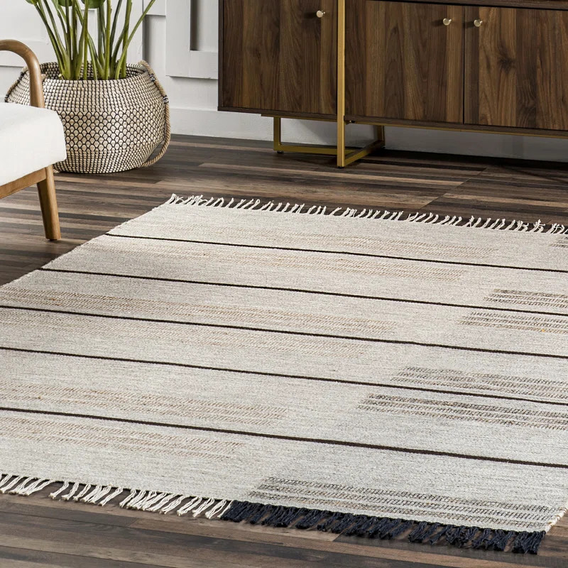 Mobasher Nicky Contemporary Striped Wool Tassel Area Rug | Wayfair North America