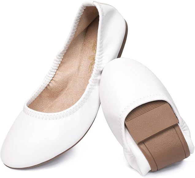 LM Women's Ballet Flats Round Toe Slip On Flats Shoes Casual Dress Shoes Foldable Portable Travel Ba | Amazon (US)