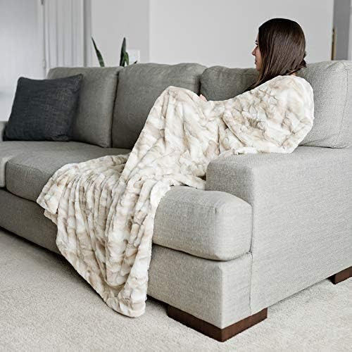GRACED SOFT LUXURIES Softest Warm Elegant Cozy Faux Fur Home Throw Blanket (Marbled Ivory, Large ... | Amazon (US)