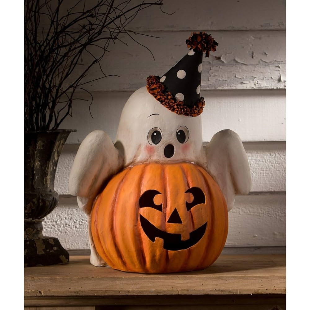 Bethany Lowe Boo Ghost with Party Hat Over a Jack-O-Lantern, Paper, Multicolor, TJ3304 | Amazon (US)