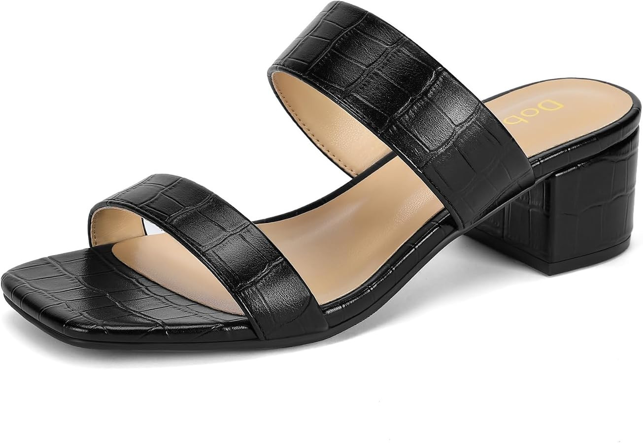 Women's Heeled Sandals Two Strap Square Open Toe Heels 2-Inch Chunky Sandals Dress Shoes Wide Feet Friendly | Amazon (US)