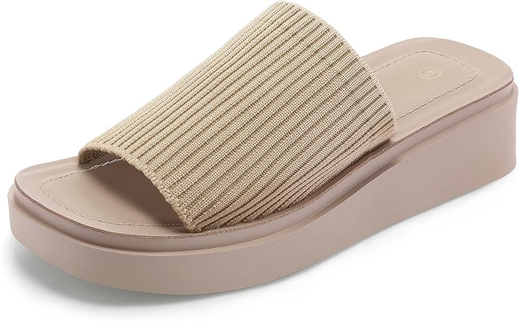 mysoft Women's 1.8 Inch Knit Platform Sandals Summer Slip On Open Toe Flatform Slide Sandals | Amazon (US)