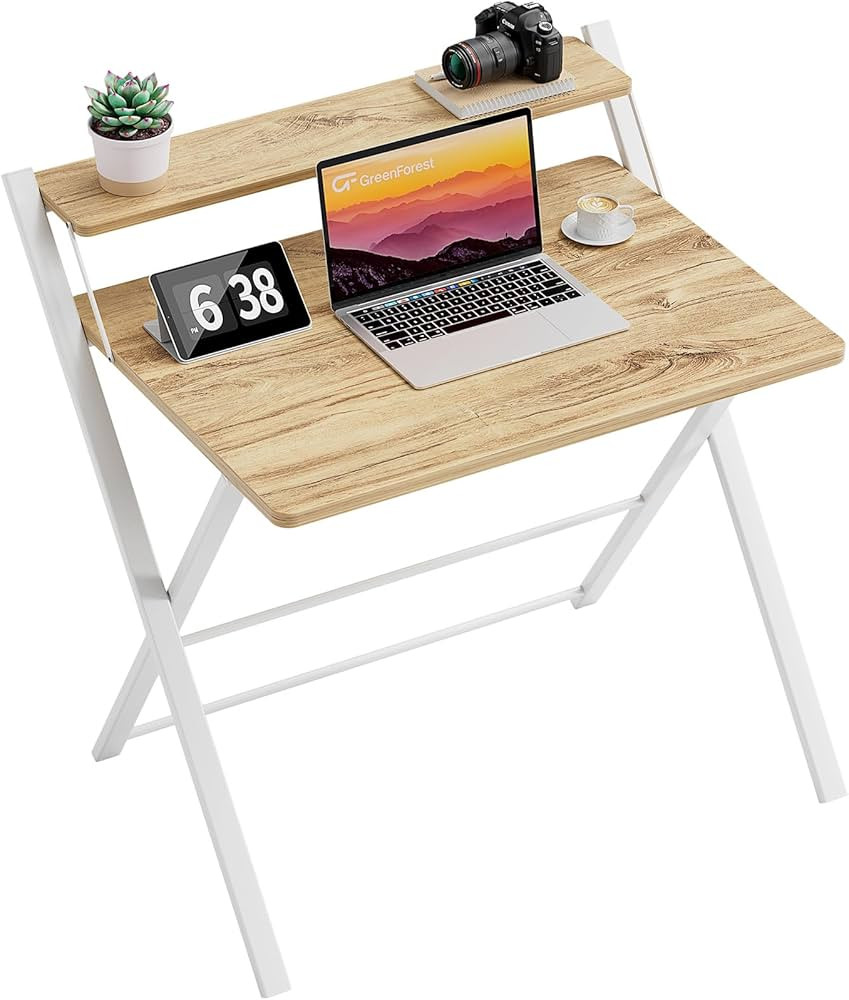GreenForest Folding Desk No Assembly Required Fully Unfold 32 x 24.5 inch, 2-Tier Small Computer Des | Amazon (US)