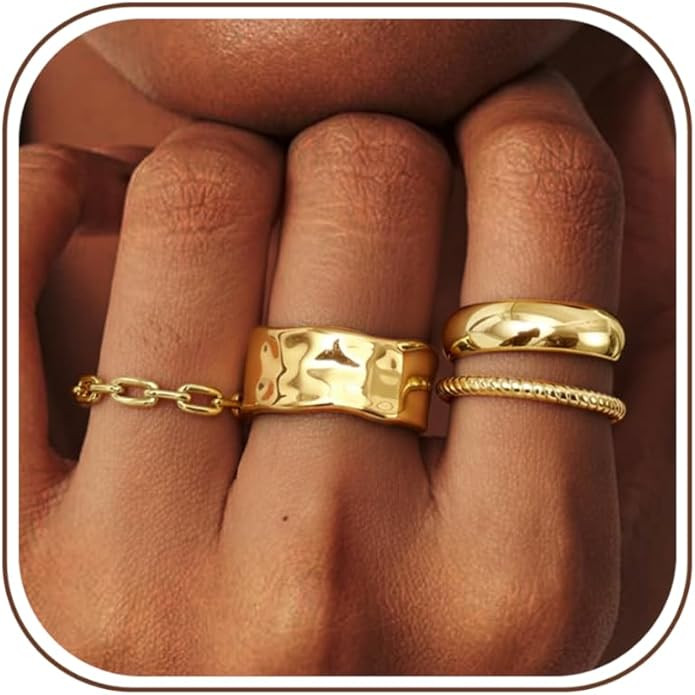 Amazon.com: FIASASO Chunky Gold Rings for Women Non Tarnish - 4Pcs 14K Gold Plated Dainty Stackab... | Amazon (US)