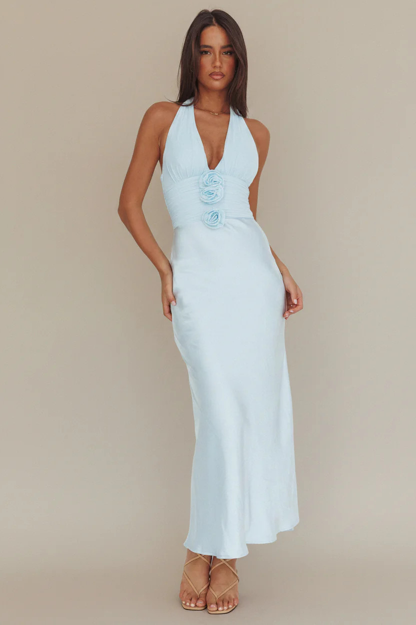 Elsa Halter Maxi Dress - Ice Blue | Lady Black Tie