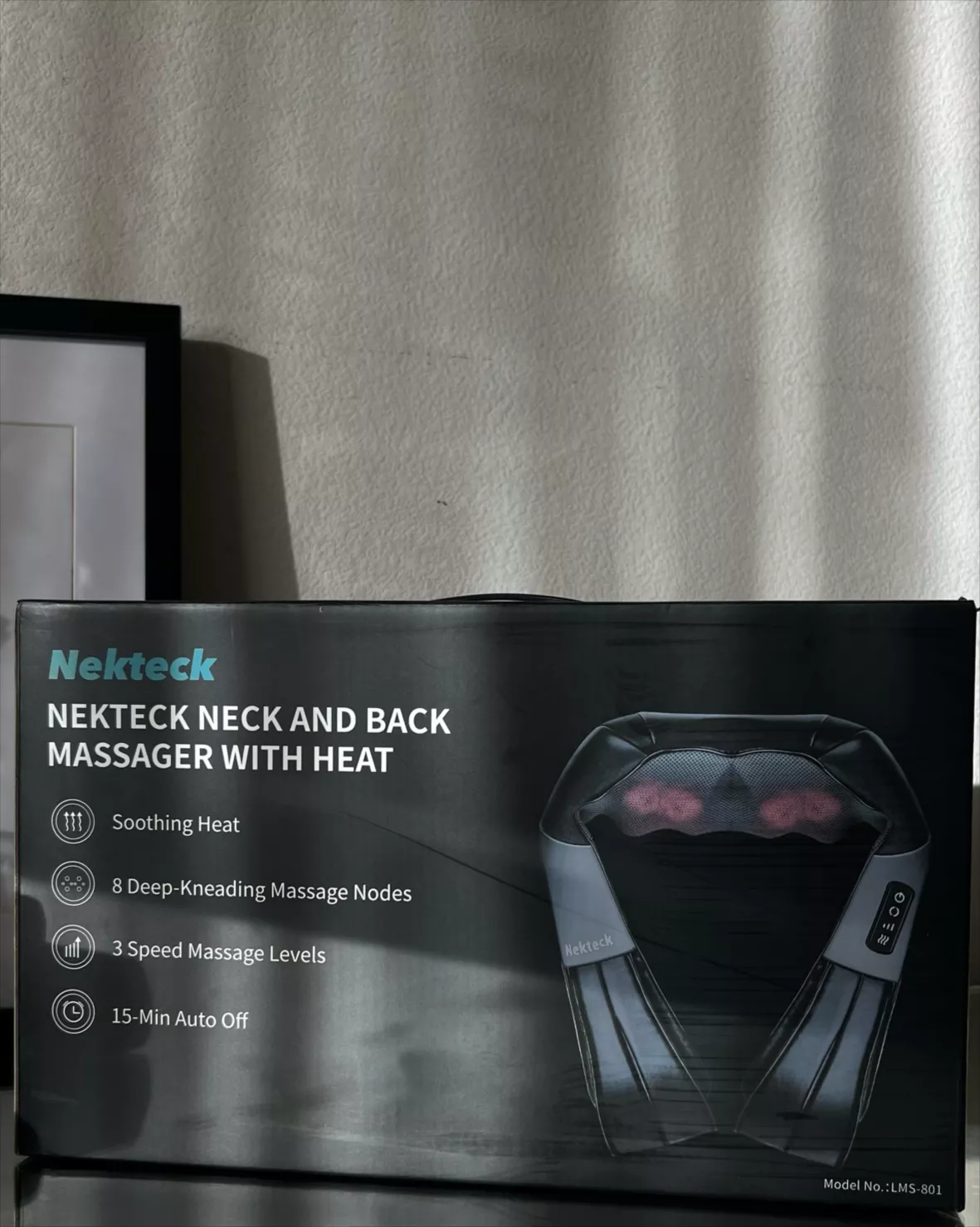 Nekteck LMS-801 Black Gray Electric Shiatsu Neck And Back Massager With  Heat