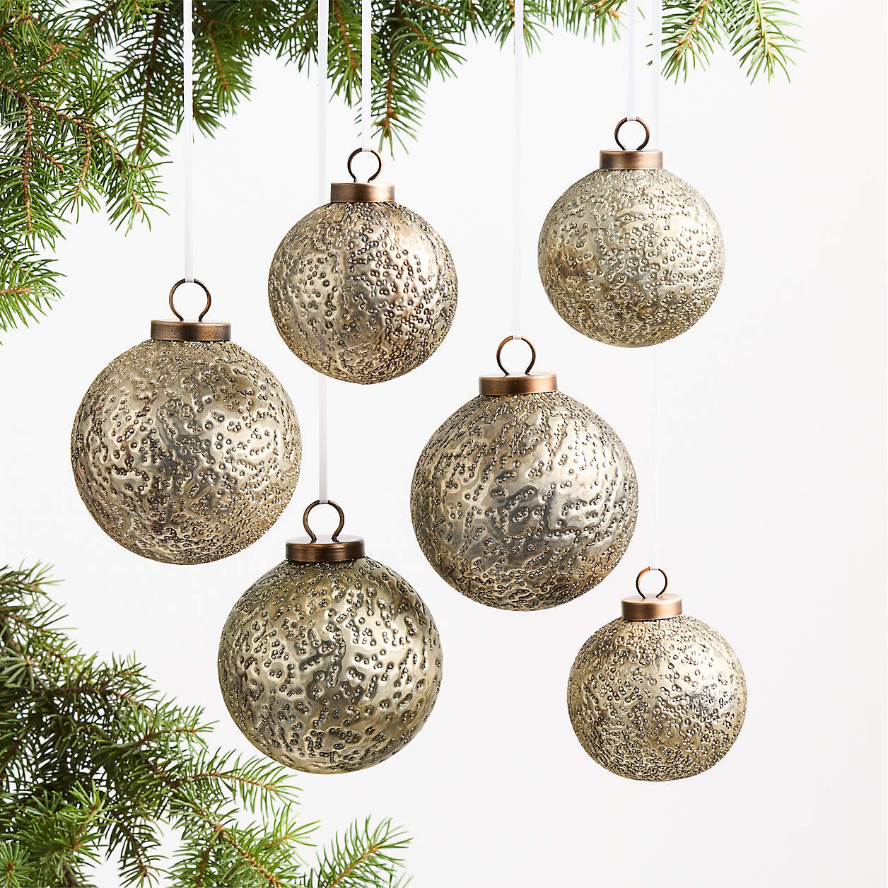 Metallic Gold Glass Christmas Tree Ornaments Set of 6 | Crate & Barrel | Crate & Barrel