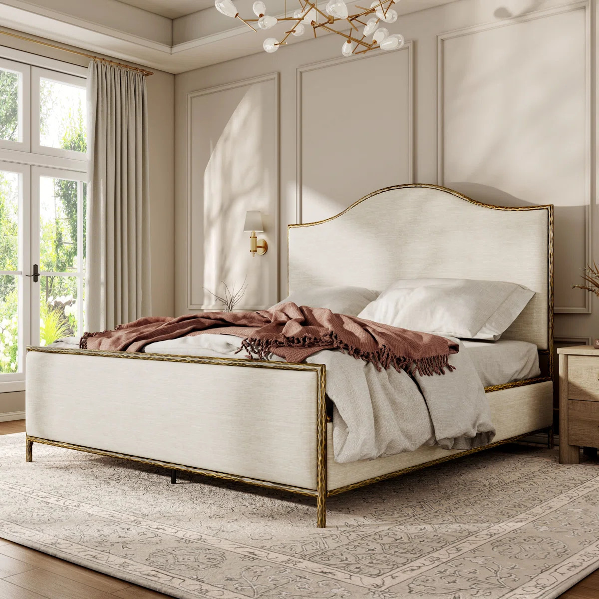 Lalia Modern Upholstered Hammered Metal Camelback Bed | Wayfair North America
