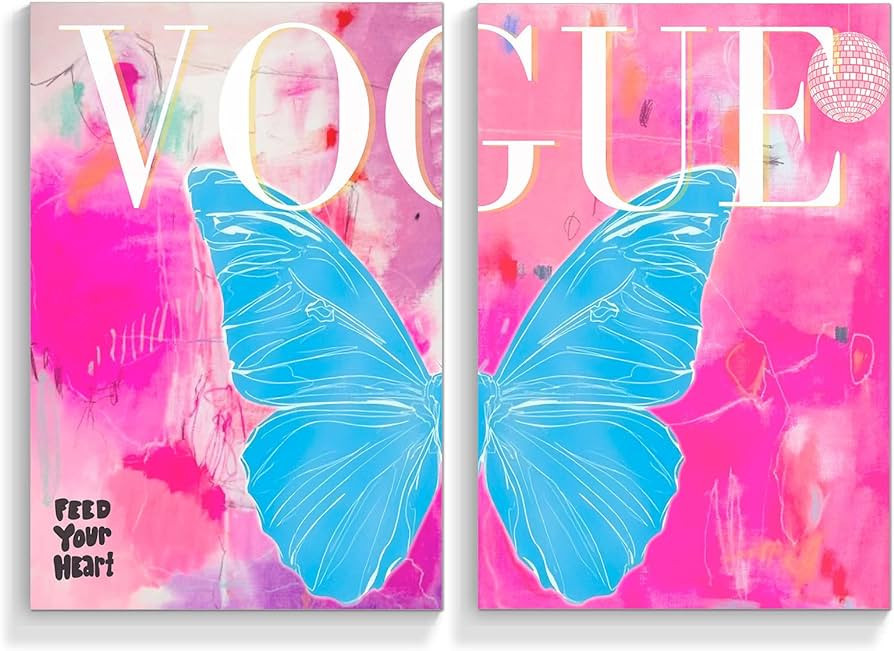 TACRIG 2 Piece Trendy Preppy Blue Butterfly Canvas Wall Art - Pink Vogue Pictures Posters for Gir... | Amazon (US)