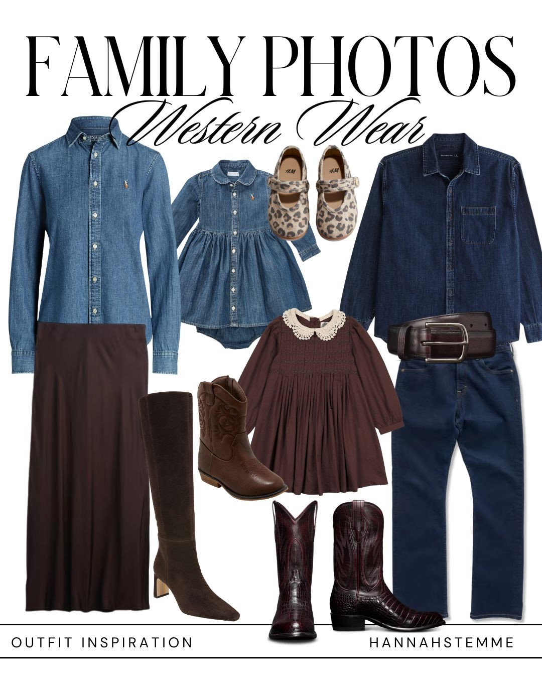 🤎 Western-Inspired Family Photo Outfits 🤎
Denim, boots, and vintage charm — this Western wear family photo look is a timeless take on fall style. Perfect for outdoor sessions, rustic settings, or that cozy countryside vibe 🤠✨

👨‍👩‍👧‍👦 Outfit inspo:
Mom – denim shirt + maxi skirt + tall boots
Dad – dark wash shirt + jeans + leather belt + boots
Kids – smocked dress + denim top + cowboy boots or leopard flats

✨ Western family photo outfits | Fall photoshoot ideas | Rustic family style | Country chic fashion

#FamilyPhotoOutfits #WesternStyle #RusticFamilyPhotos #CowboyBoots #FallFamilyFashion #CountryStyle #DenimOnDenim #FamilyOutfitInspo #WesternWear #MomStyle
