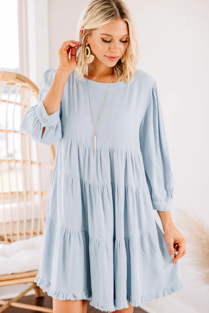 Turn To Me Sky Blue Tiered Linen Dress | The Mint Julep Boutique