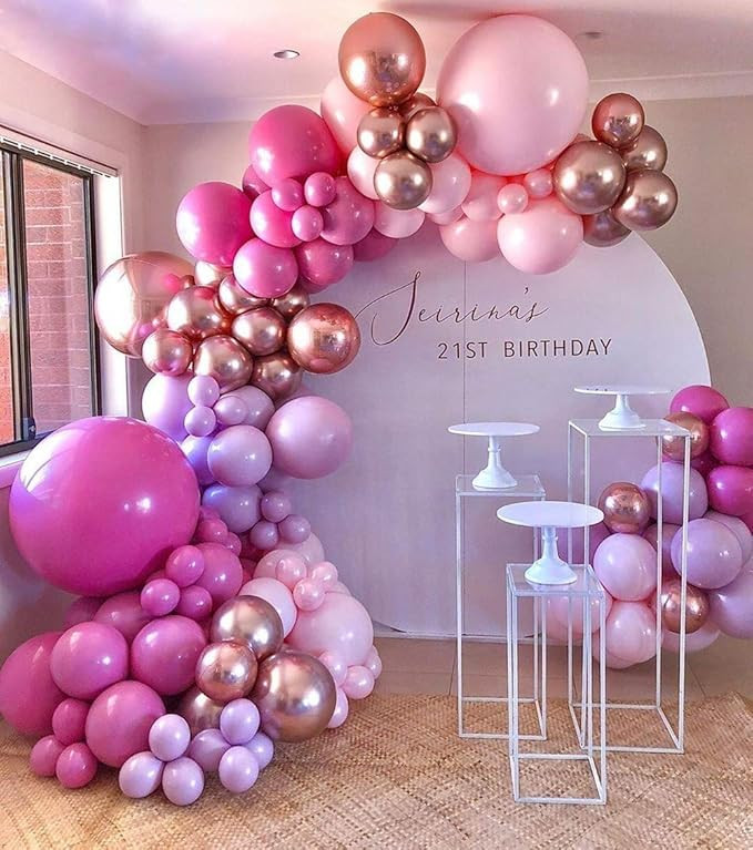 GIHOO Hot Pink Balloon Garland Arch Kit, 140Pcs Pink Rose Gold Chrome Balloons for Birthday Weddi... | Amazon (US)