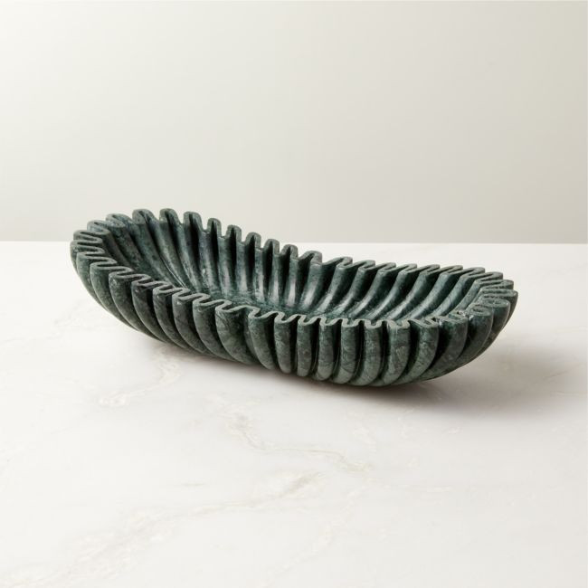 Reve Oval Fluted Green Marble Bowl | CB2