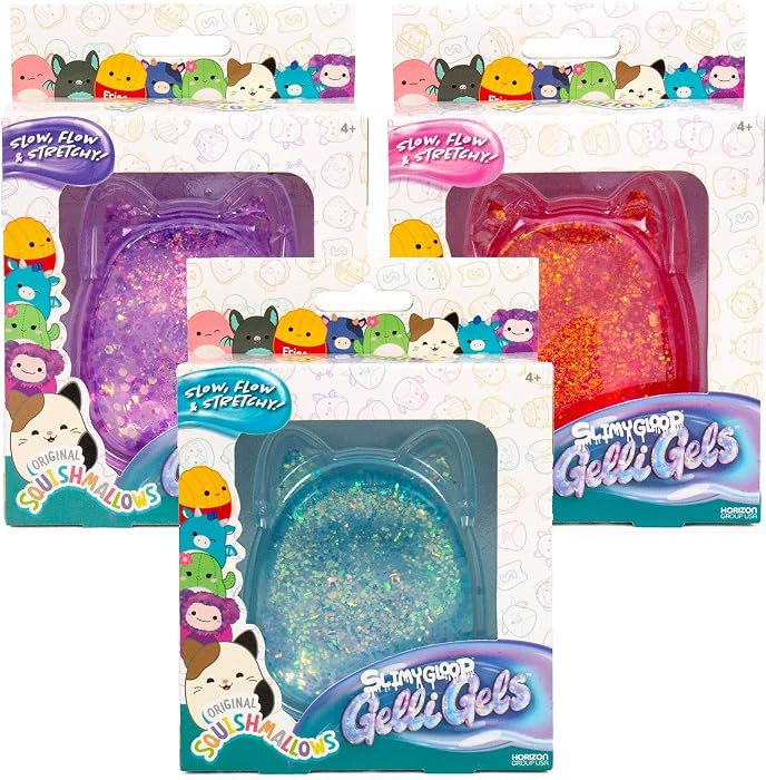 Squishmallows SLIMYGLOOP Gelli Gels 3 Pack, Slow-Flow Glitter Squishy Sensory Toy, Squeeze Stress... | Amazon (US)
