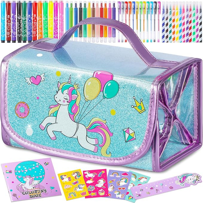 Unicorns Gifts for Girls 5 6 7 8 9 Year Old, Coloring Markers Set with Unicorn Pencil Case, Unico... | Amazon (US)