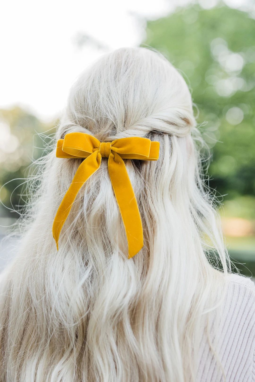 Marigold Mustard Velvet Hair Bow Short Ribbon Tails French - Etsy | Etsy (US)