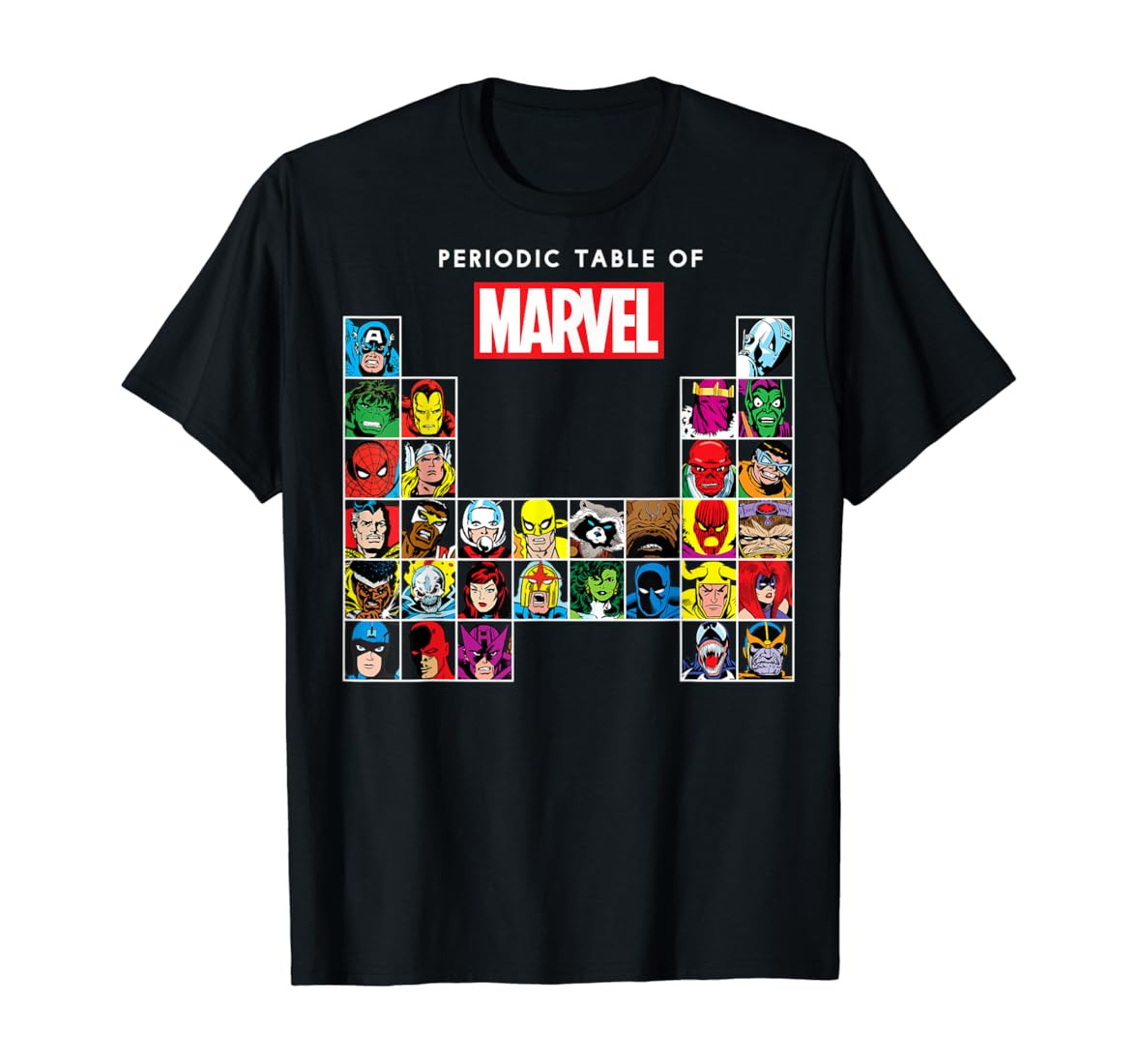 Marvel Periodic Table Of Heroes & Villains Retro T-Shirt T-Shirt | Amazon (US)