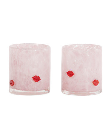 Set Of 2 Frosted Glasses With Colored Lip Details | TJ Maxx