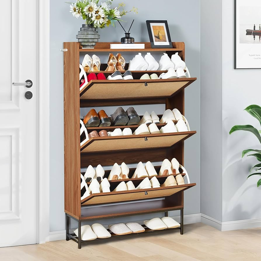 LEVNARY Shoe Cabinet with 3 Flip Drawers, Freestanding Shoe Storage Organizer for Entryway, Woode... | Amazon (US)