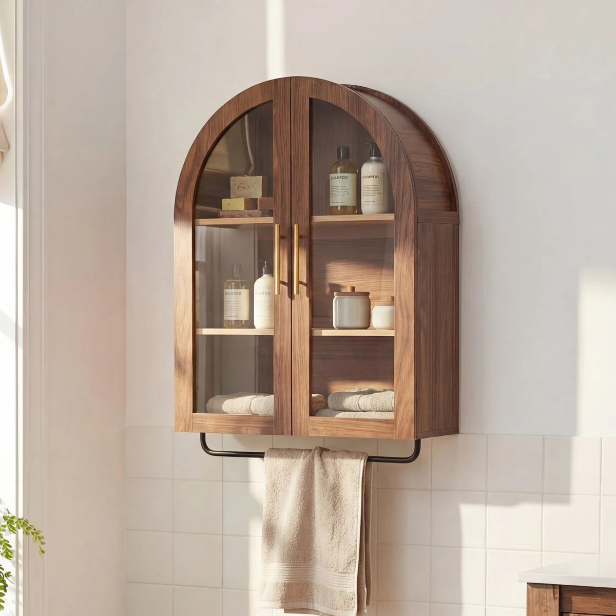 Modern Arched Wall Mounted Storage Cabinet with Glass Doors, Wooden Display Cabinet with 2 Shelve... | Wayfair North America