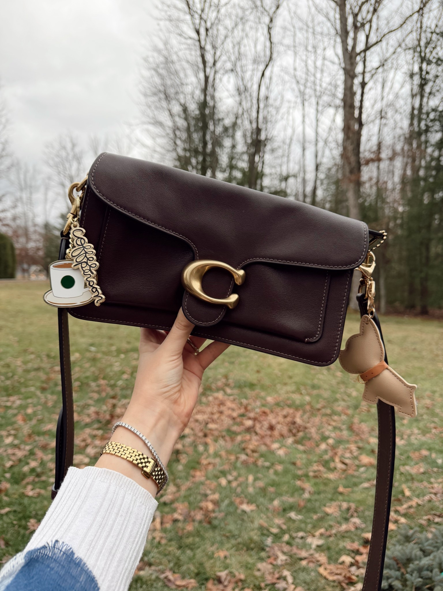 Bag of the day 🤎

Coach tabby 26 slouchy bag
Frenchie bag charm

The coffee bag charm is from Starbucks so I couldn’t link it here 