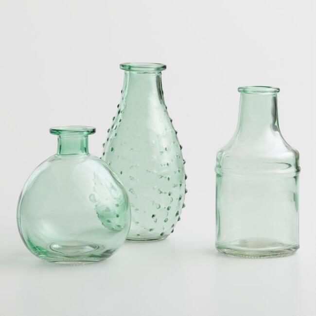 Aqua Green Glass Bud Vases Set of 3 | World Market