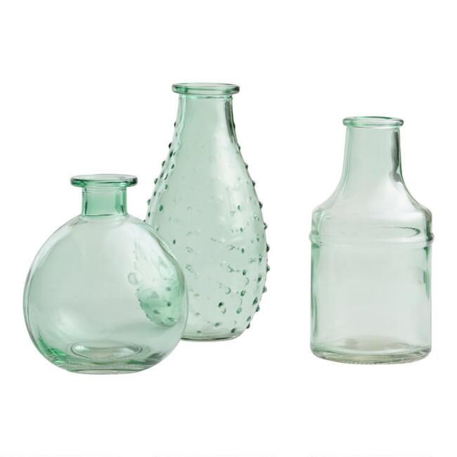 Aqua Green Glass Bud Vases Set of 3 | World Market