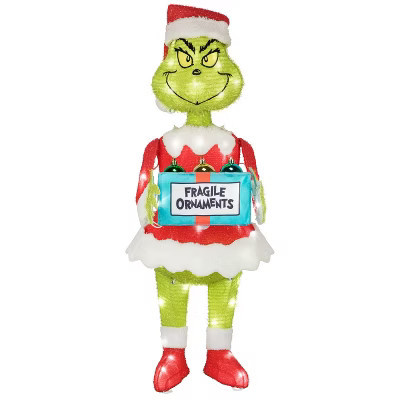 Gemmy 3D Holiday Lighted Tinsel Sculpture Grinch w/Ornament Box 30" Dr. Seuss, Multicolored | Target