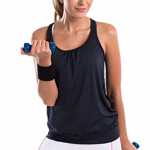 SYROKAN Women's Active Racerback Athletic Sports T-shirt Long Yoga Crop Tank Top Black XS | Amazon (US)