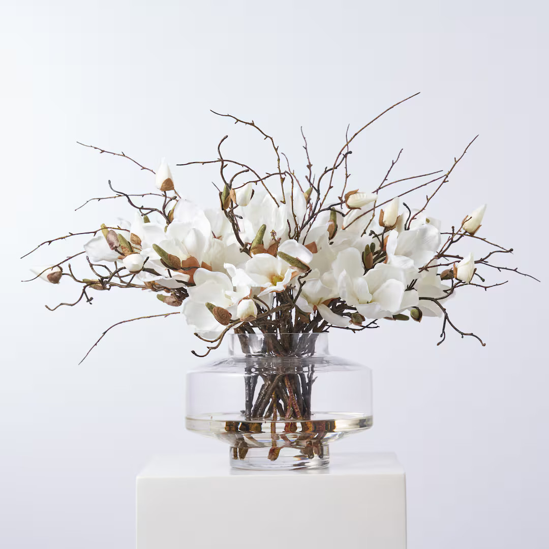 Magnolia Blooms & Branches in Large Modern Saucer Style Vase - Etsy | Etsy (US)