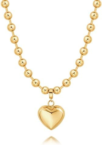 POTESSA 18K Gold Plated Pendant Necklace Medallion Coin Heart Y Shaped Chain Toggle Necklace for ... | Amazon (US)