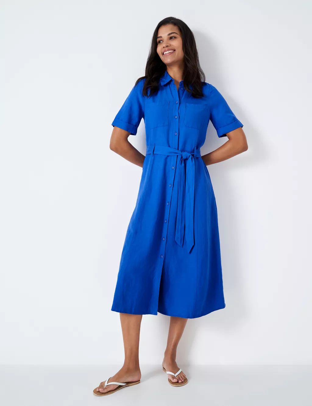 Linen Blend Belted Midi Shirt Dress | Marks & Spencer (UK)