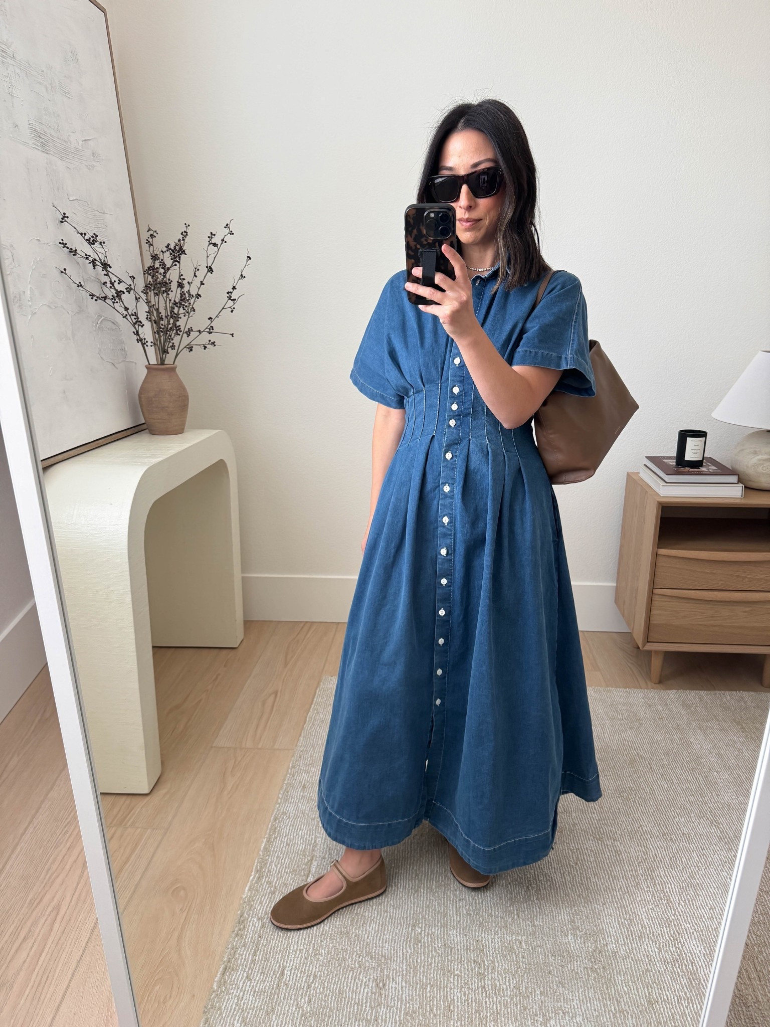 Thanksgiving 2025 outfit idea. 

Anthropologie denim dress petite xs
Mansur Gavriel bag (old)
Celine sunglasses
ViBi VENEZiA Mary Jane Flats 35

Petite style, fall outfits, fall style, Thanksgiving outfit, holiday style 

#LTKSeasonal #LTKHoliday #LTKPetite