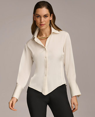 Women's Button Front Point Hem Top, Regular & Petite Sizes | Macy's