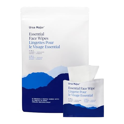 Ursa Major Essential Face Wipes | Natural, Biodegradable, Cruelty-Free | Cleanse, Exfoliate, Soothe and Hydrate | Individually Wrapped | 20 Count | Amazon (US)