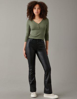 AE Curvy Super High-Waisted Kick Bootcut Vegan Leather Pant | American Eagle Outfitters (US & CA)