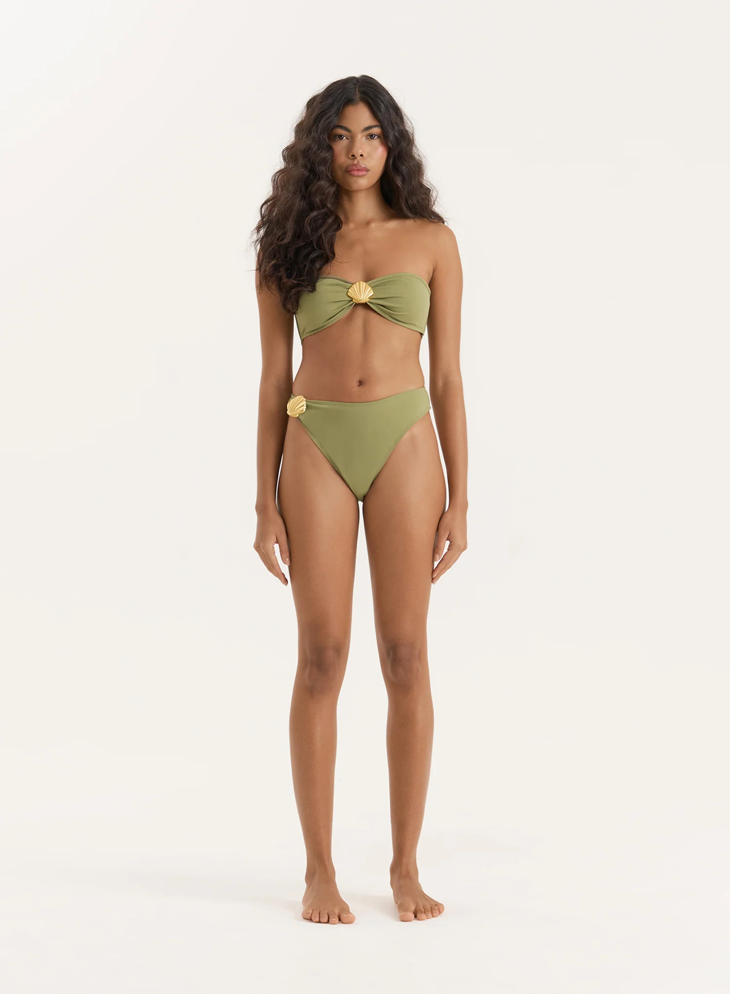 Olive Shell Buckle High Leg Bikini Bottom- Tamia | 4th & Reckless
