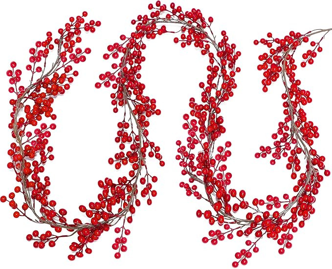 Lulu Home Red Berry Garland, 8.9FT Flexible Artificial Christmas Holly Berry Vine, Winter Berry G... | Amazon (US)