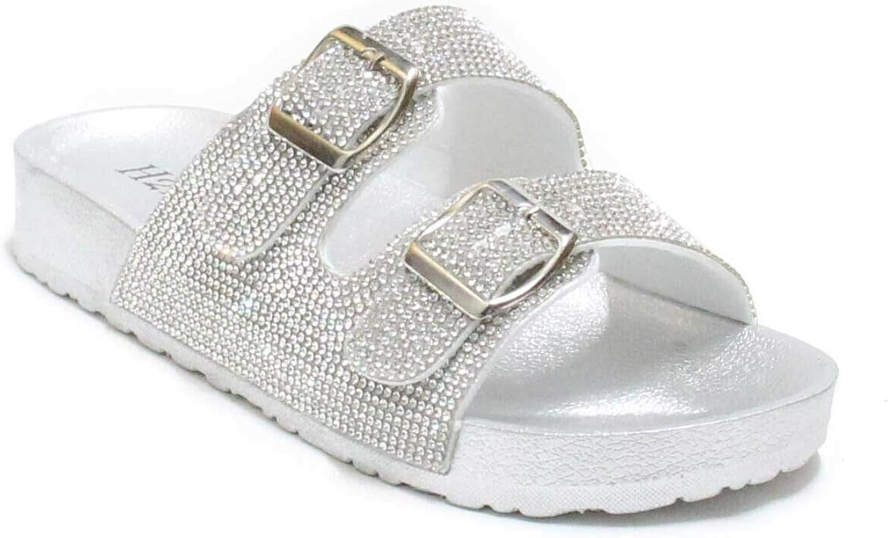 H2K Womens Glitter Double Buckle Adjustable Comfort Slip On Slides Sandals Espen | Amazon (US)