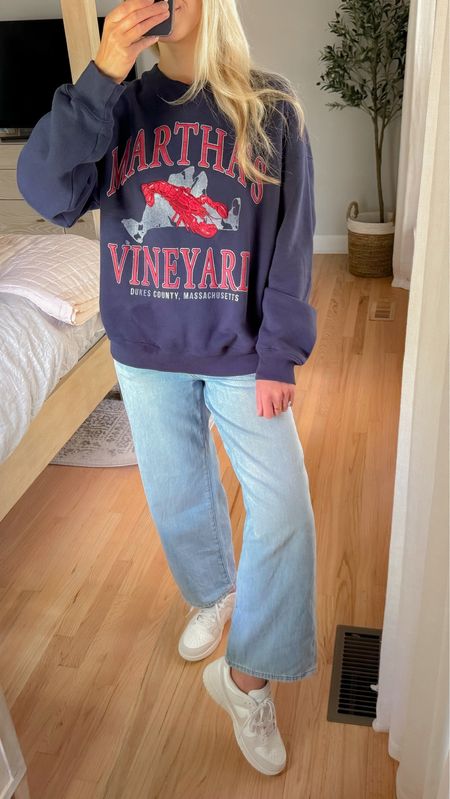 graphic sweatshirt crewneck sweatshirt pullover abercrombie and fitch madewell jeans madewell denim boyfriend jeans mom jeans ankle jeans wide leg jeans high waist jeans white sneakers nike sneakers casual outfit comfy outfit mom style mom outfits 

#LTKxMadewell #LTKFindsUnder100 #LTKFindsUnder50