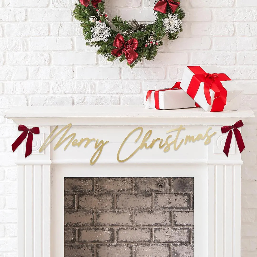Gold 'merry Christmas' Card Banner With Velvet Bows 2m - Etsy UK | Etsy (US)
