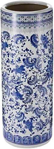 Oriental Furniture 24" Landscape Blue & White Porcelain Umbrella Stand | Amazon (US)