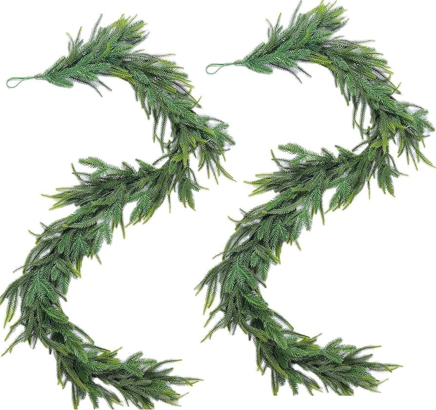2 Pcs 6Ft Christmas Norfolk Pine Garlands Artificial Greenery Garland Christmas Real Touch Winter... | Amazon (US)