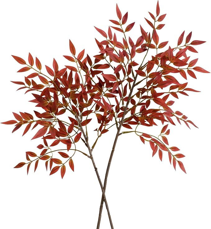 2 Pcs Fake Plants 35.4 Inch Red Fall Stems for Vase Fall Decor, Artificial Plants Indoor Faux Bra... | Amazon (US)
