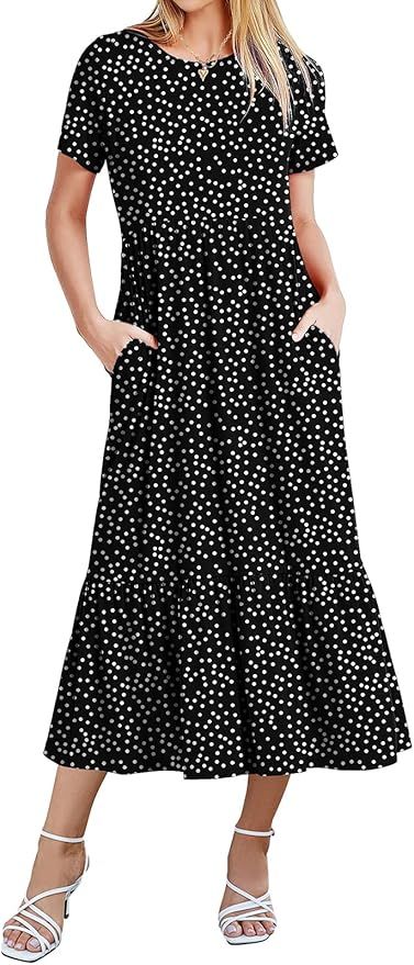 Gracyoga Women's Summer Maxi Dress 2024 Casual Short Sleeve Crewneck Flowy Swing Tiered Long Beac... | Amazon (US)