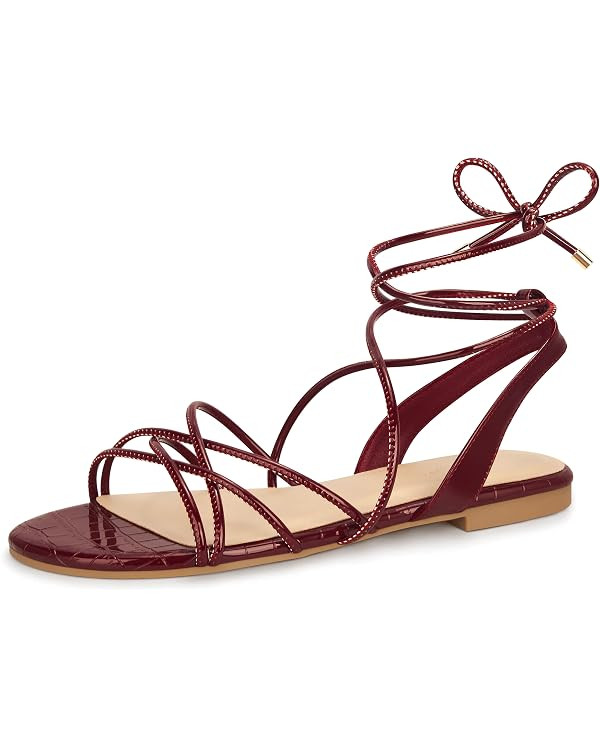 PARTY Women's Strappy Sandals Gladiator Lace Up Flats Summer Wrap Open Toe Tie Up Shoes | Amazon (US)