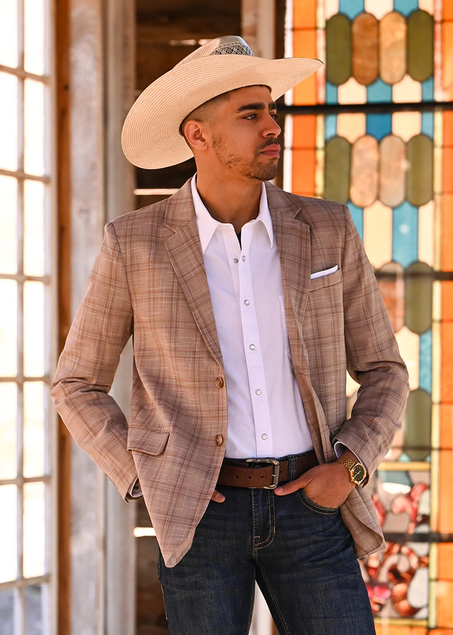 Men's Tan Graph Plaid Sport Coat | Rock & Roll Denim