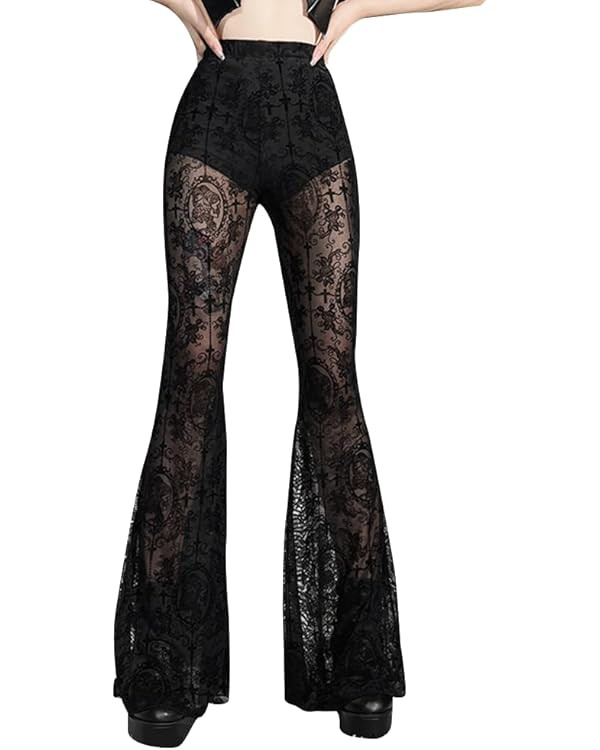 Gothic Black Pants Grunge Bottoms High Waisted Boho Hippie | Amazon (US)