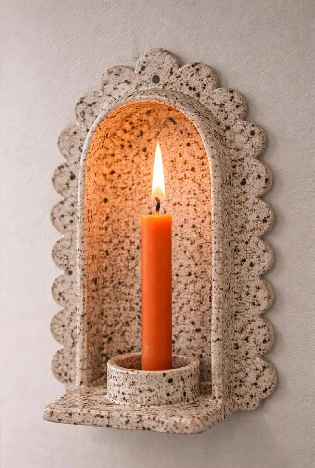 Handmade Speckled Ceramic Wall Sconce - Stoneware Candle Holder, Taper Candle Wall Decor, Rustic ... | Etsy (US)